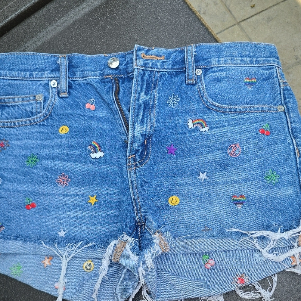 American Eagle Outfitters Denim Shorts with Colorful Embroidery
